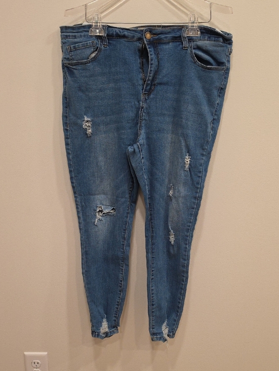 Haute Curve Denim - Distressed Skinny Jeans in Medium Blue